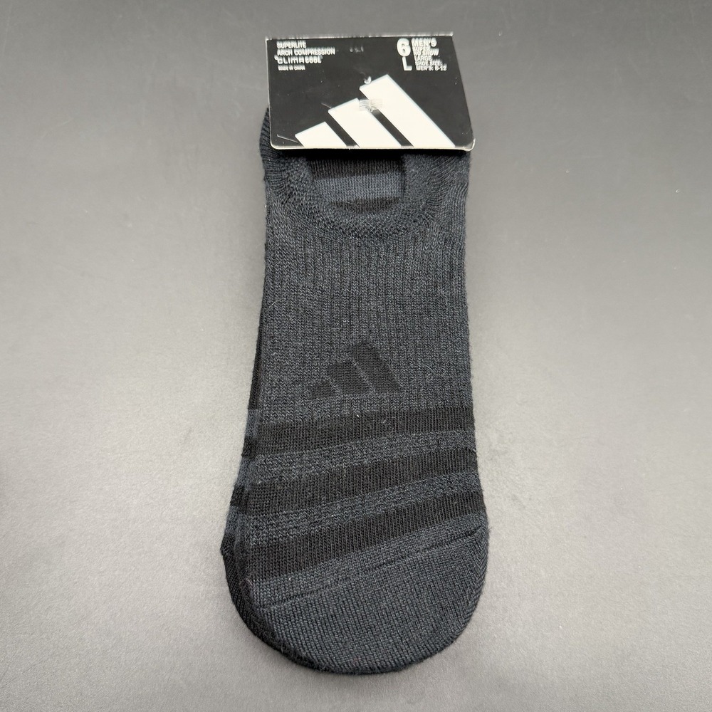 New Adidas Men Superlite No Show Socks Size L 8-12 6 Pack Arch Compression Black